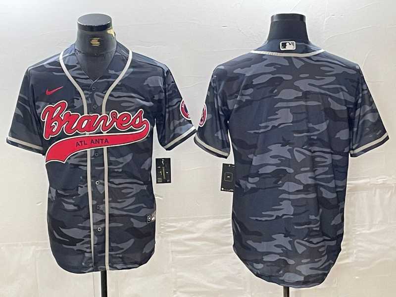 Mens Atlanta Braves Blank Gray Camo Cool Base With Patch Stitched Baseball Jersey->atlanta braves->MLB Jersey